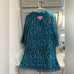 Lilly Pulitzer Teal Dress with Metallic Details